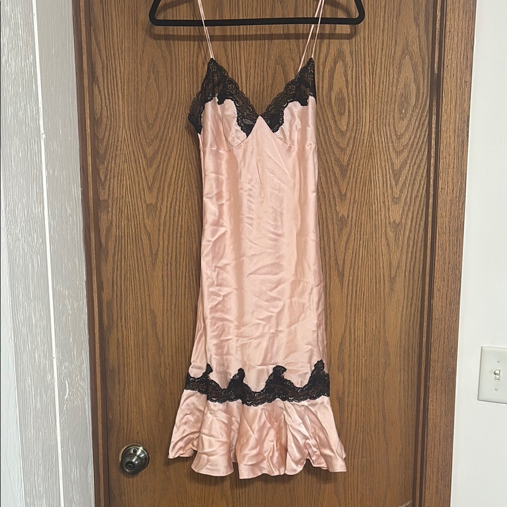 Vintage Y2K Victoria's Secret Pink Silk and Black Lace Slip Dress